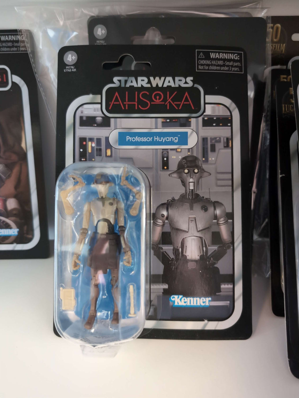 Star Wars Ahsoka Professor Huyang Star Wars Action Figure Vintage Collection by Hasbro packaged in blister card.