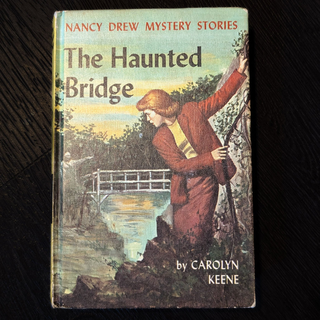 15 The Haunted Bridge Nancy Drew Mystery Book -1937 Blue Endpages image 0