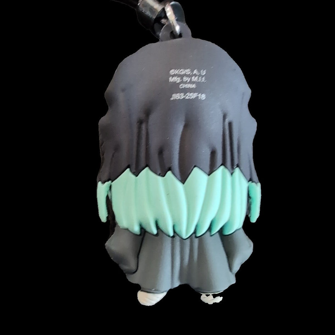 Monogram Demon Slayer Muichiro Tokito bag clip keychain made of 3D foam PVC in black and teal colors
