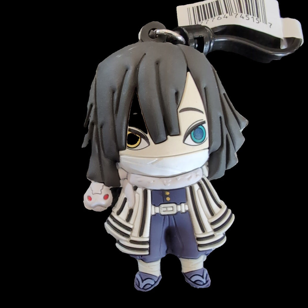 Obanai Iguro keychain by Monogram featuring detailed 3D foam PVC character from Demon Slayer anime series