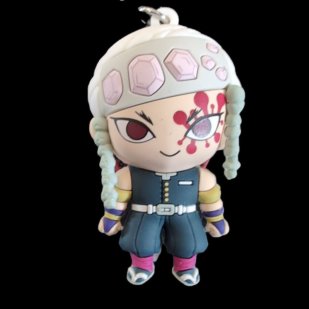 Monogram Tengen Uzui 3D foam PVC keychain with bag clip from Demon Slayer Kimetsu No Yaiba collectible merchandise.