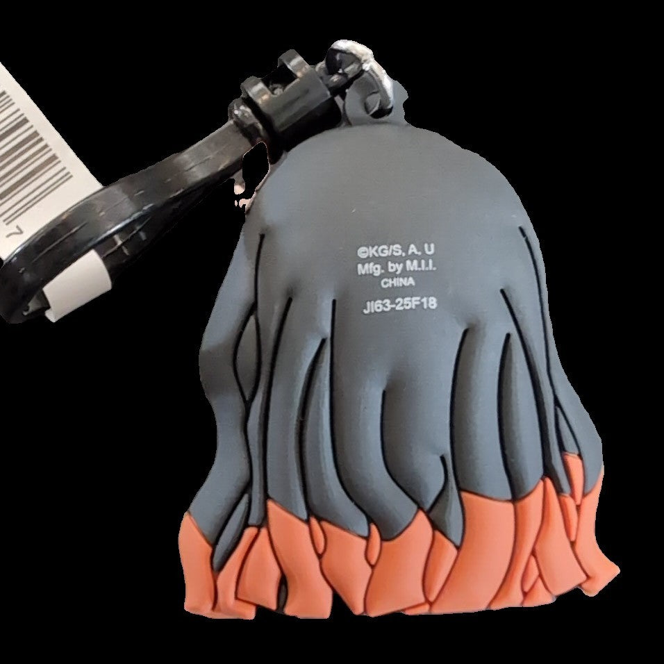 Monogram Nezuko Kamado Demon Slayer bag clip keychain with flame design and black clip clasp