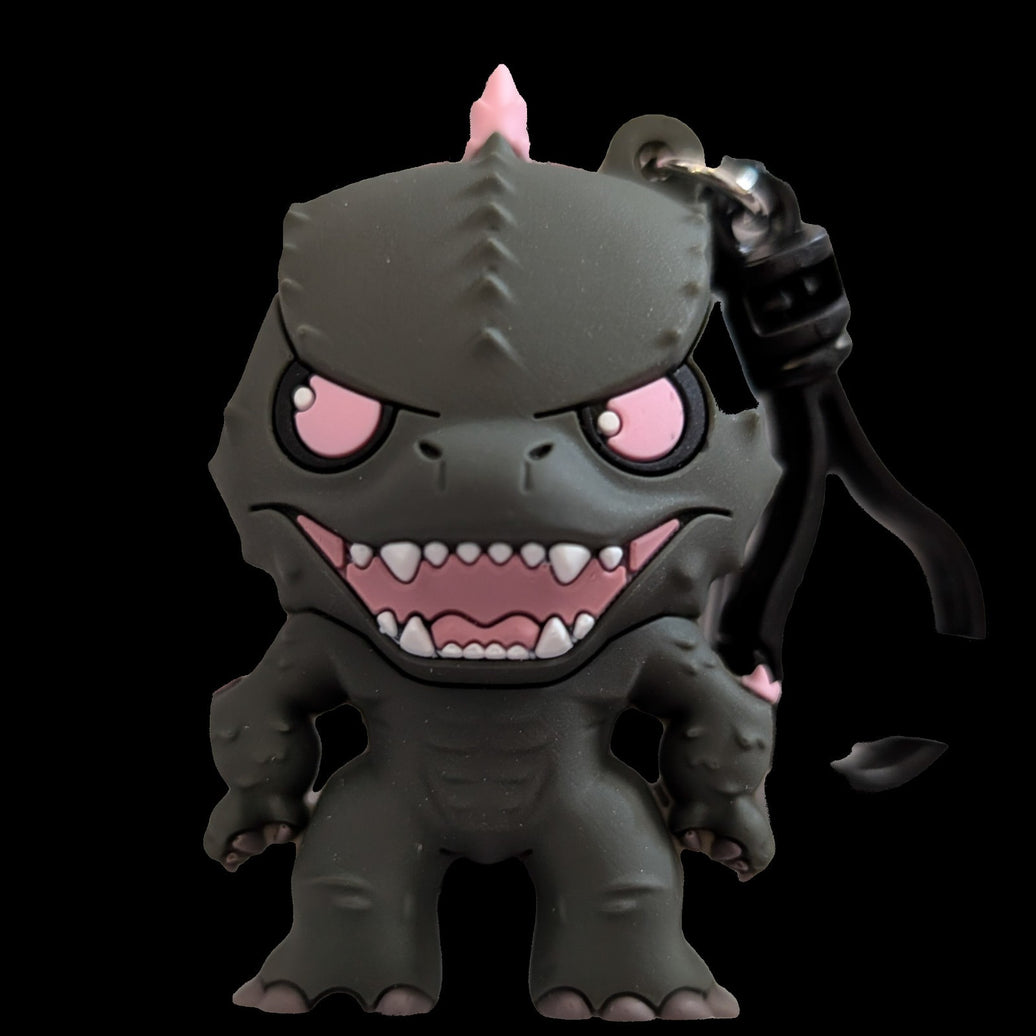 Monogram Godzilla 3D foam keychain inspired by Godzilla-Kong New Empire with detailed scales and fierce expression