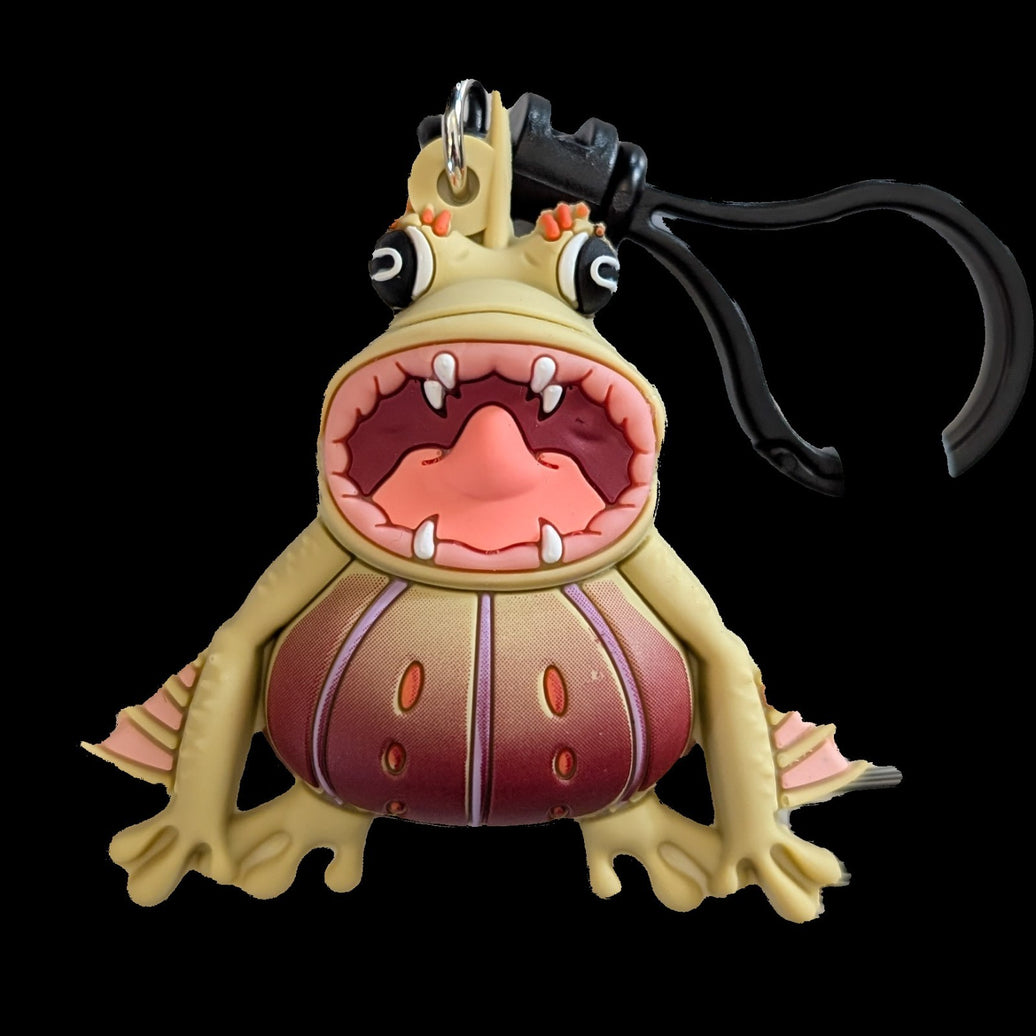 3D foam Parrot Frog Godzilla-Kong keychain in black PVC by Monogram, limited edition collectible bag clip.