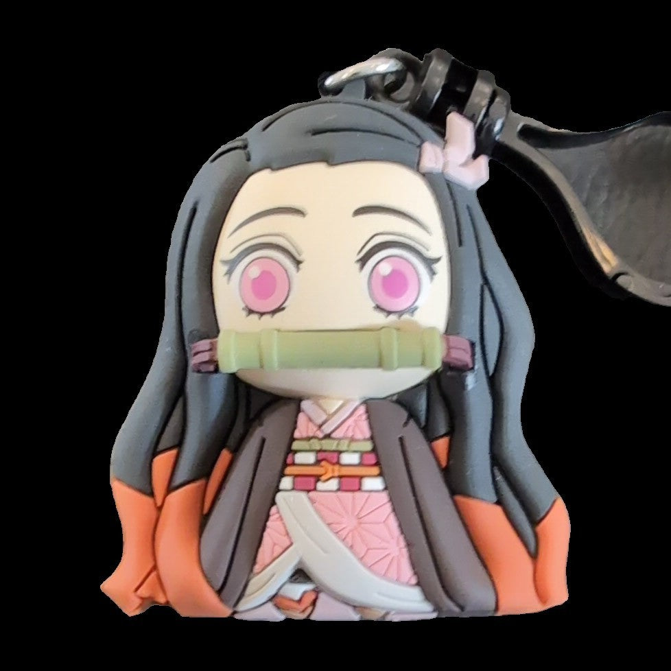 Monogram keychain featuring Nezuko Kamado from Demon Slayer in 3D foam PVC bag clip design