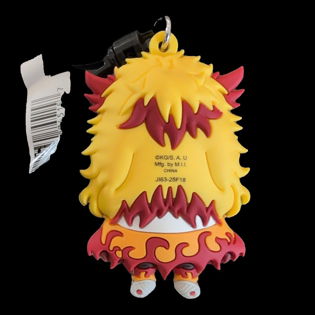 Monogram Kyojuro Rengoku bag clip keychain made of 3D foam PVC featuring Demon Slayer character back view