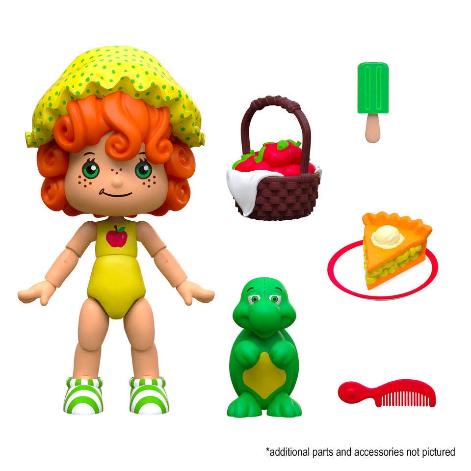 Boss Fight Studio Llc Apple Dumplin Strawberry Shortcake figure with basket, pie, popsicle, comb, and green dinosaur accessory