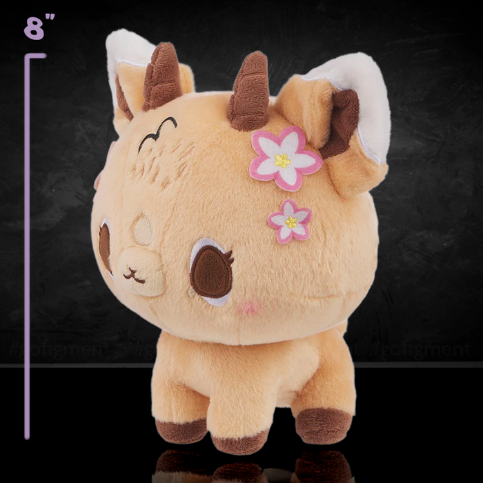 Birduyen Desert Rose Antelope plush 8 inch tall with floral accents and soft tan fur on black background