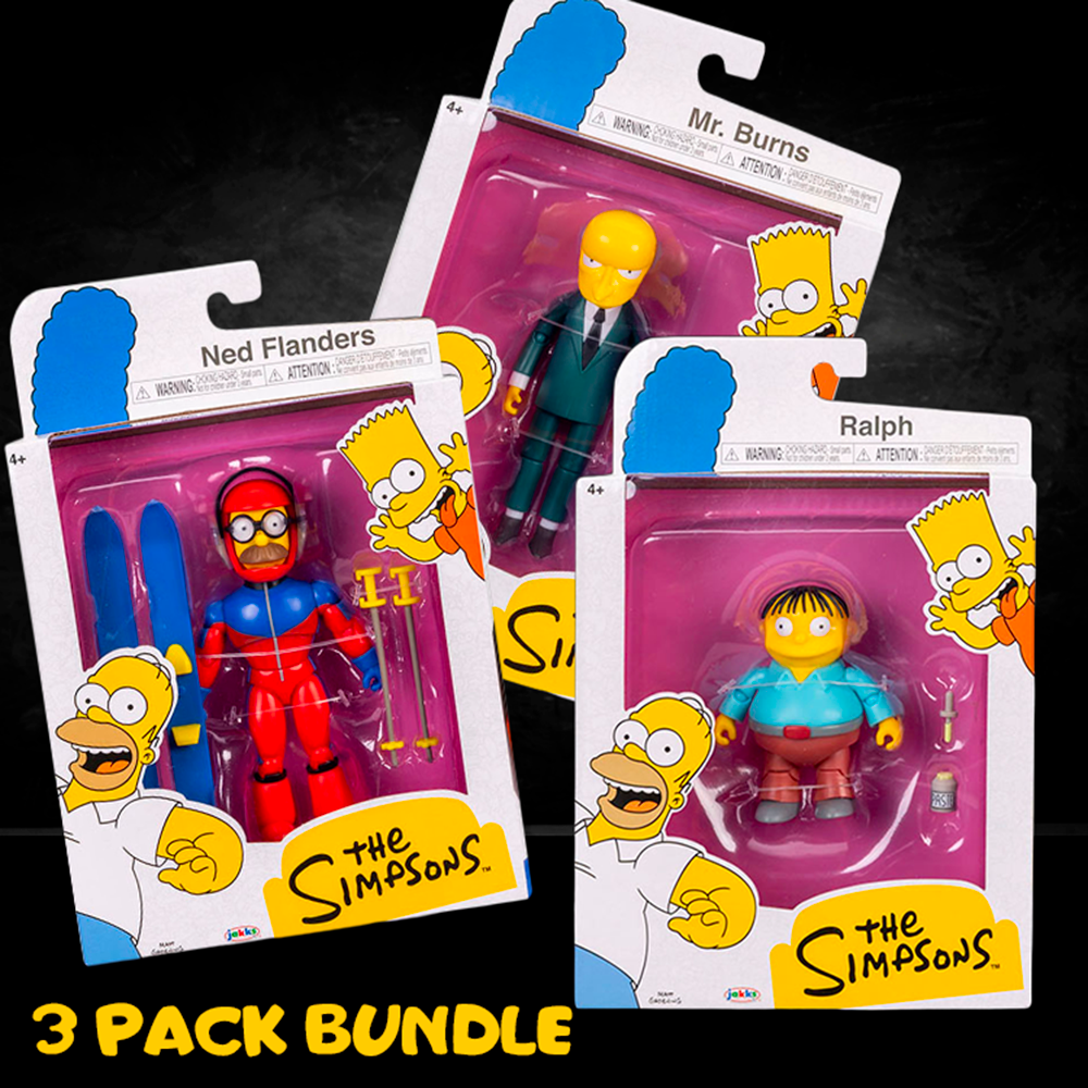Jakks Pacific The Simpsons 5-inch Ralph Wiggum, Sexy Ned Flanders, and Mr. Burns figure bundle in packaging