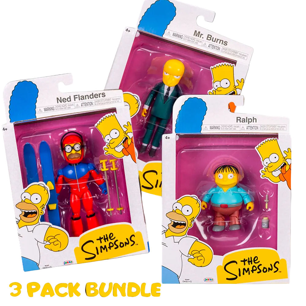 Jakks Pacific The Simpsons 5-inch Ralph Wiggum, Sexy Ned Flanders, and Mr. Burns figure bundle in packaging