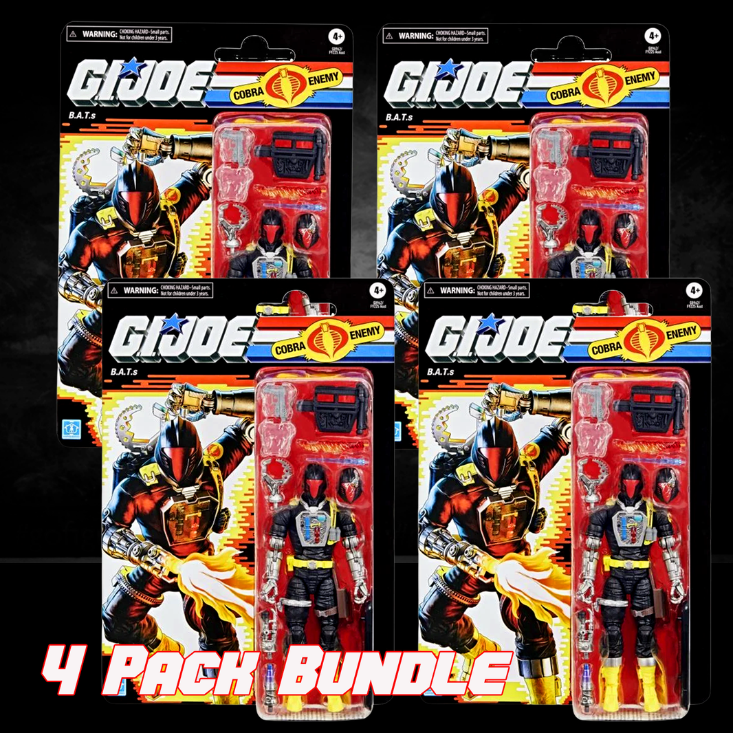 Four-pack G.I. Joe Classified Series B.A.T. action figures by Hasbro in blister packaging with accessories.