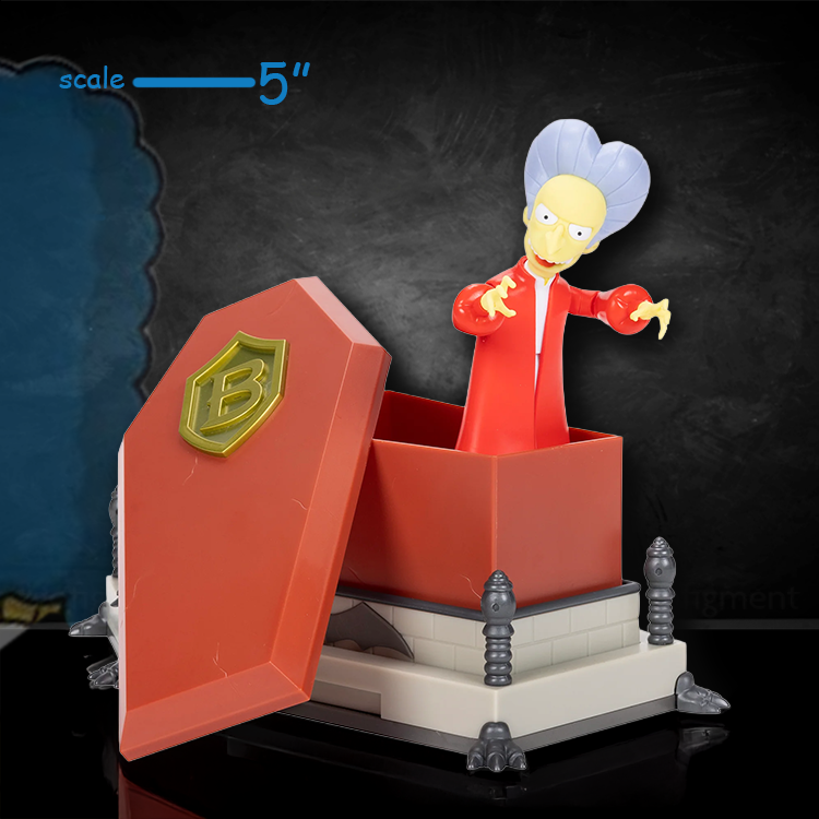 Vampire Mr. Burns 5 inch action figure by Jakks Pacific emerging from coffin on detailed base with B emblem on lid