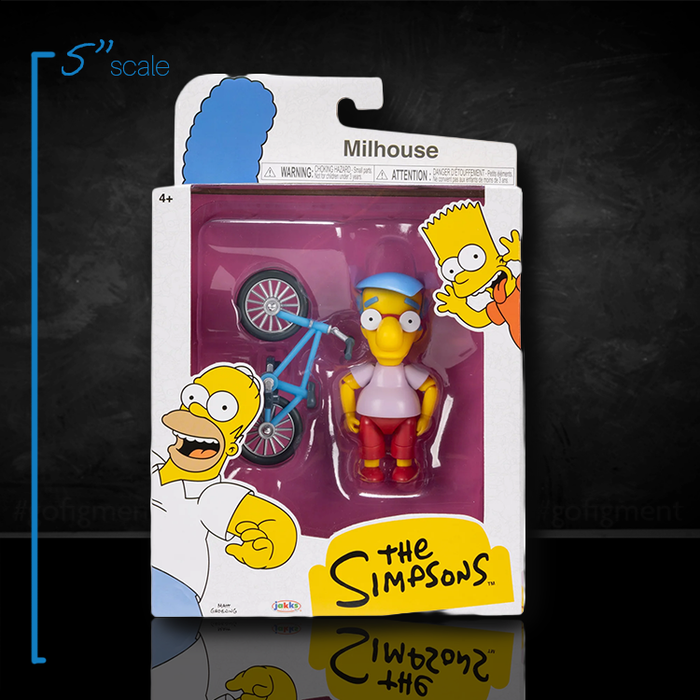 Jakks Pacific Milhouse 5 inch action figure with blue bicycle in The Simpsons Wave 3 collectible packaging