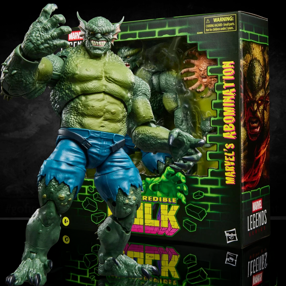 Hasbro Marvel Legends 6-inch Abomination action figure in torn blue shorts with detailed green skin texture