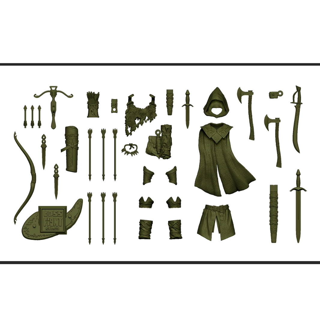 1:18 Scale Medieval Ranger Green Adventurer Set (Dual Armor & Weapons Pack for 3.75" - 4" Figures)