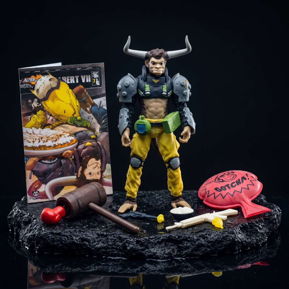 Albert Vii 1:12 Scale 5" Human Monkey Bull Hybrid Action Figure by Altered Nation with accessories and display base