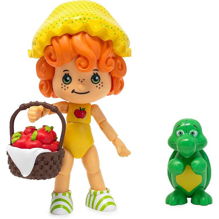 Boss Fight Studio Llc Apple Dumplin action figure with curly orange hair, yellow bonnet, striped shoes, and green dinosaur accessory