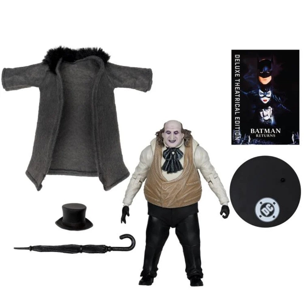 McFarlane Batman Returns The Penguin deluxe action figure with coat, umbrella, hat, and display stand collectible kit