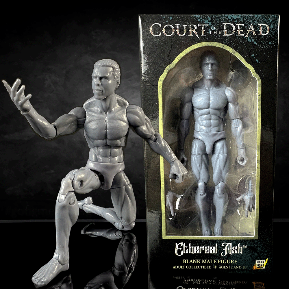 Boss Fight Studio Llc Ethereal Ash Court of the Dead male blank action figure with packaging on dark background