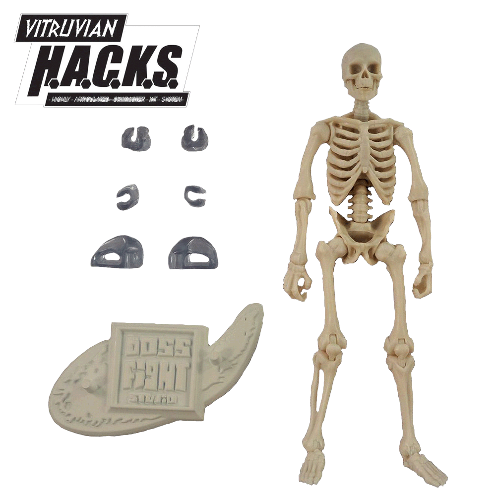 Boss Fight Studio Llc 1:18 scale Bone White skeleton blank action figure with accessory pieces from Vitruvian H.A.C.K.S. Series