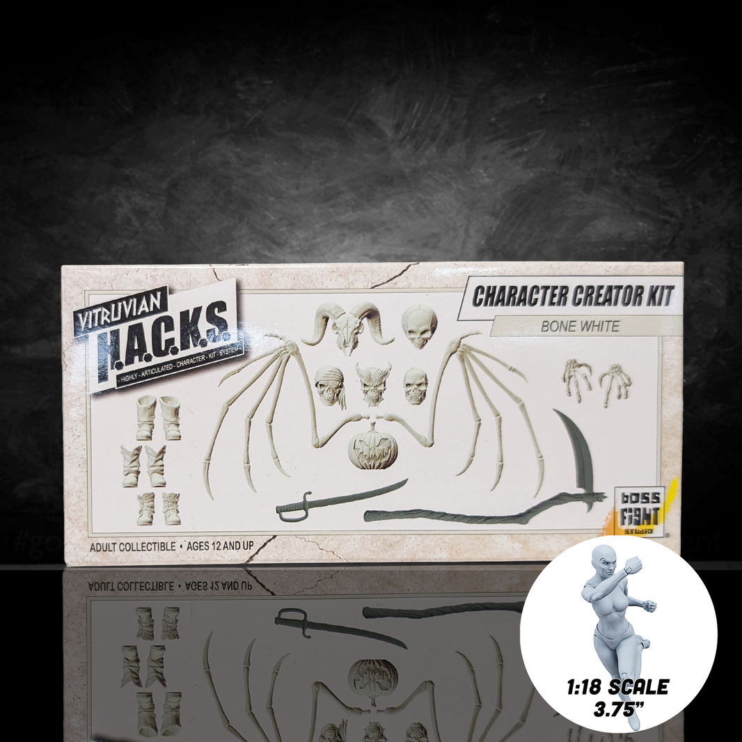 1:18 Scale Bone White Undead Character Creator Kit (Wings, Scythe & Multi-Head Pack for 3.75" - 4" Figures)