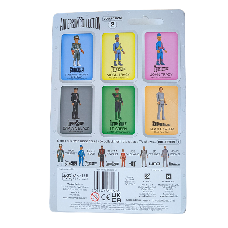 Captain Black 3.75" Captain Scarlet and Mysterons 1:18 Scale Master Replica Retro Action Figure packaging back view.