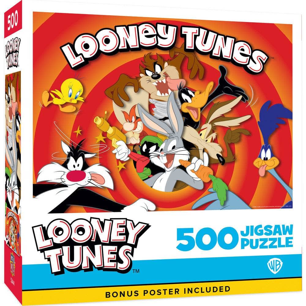 Looney Tunes 500 piece Bugs Bunny puzzle by Master Pieces with classic character collage and bonus poster included packaging