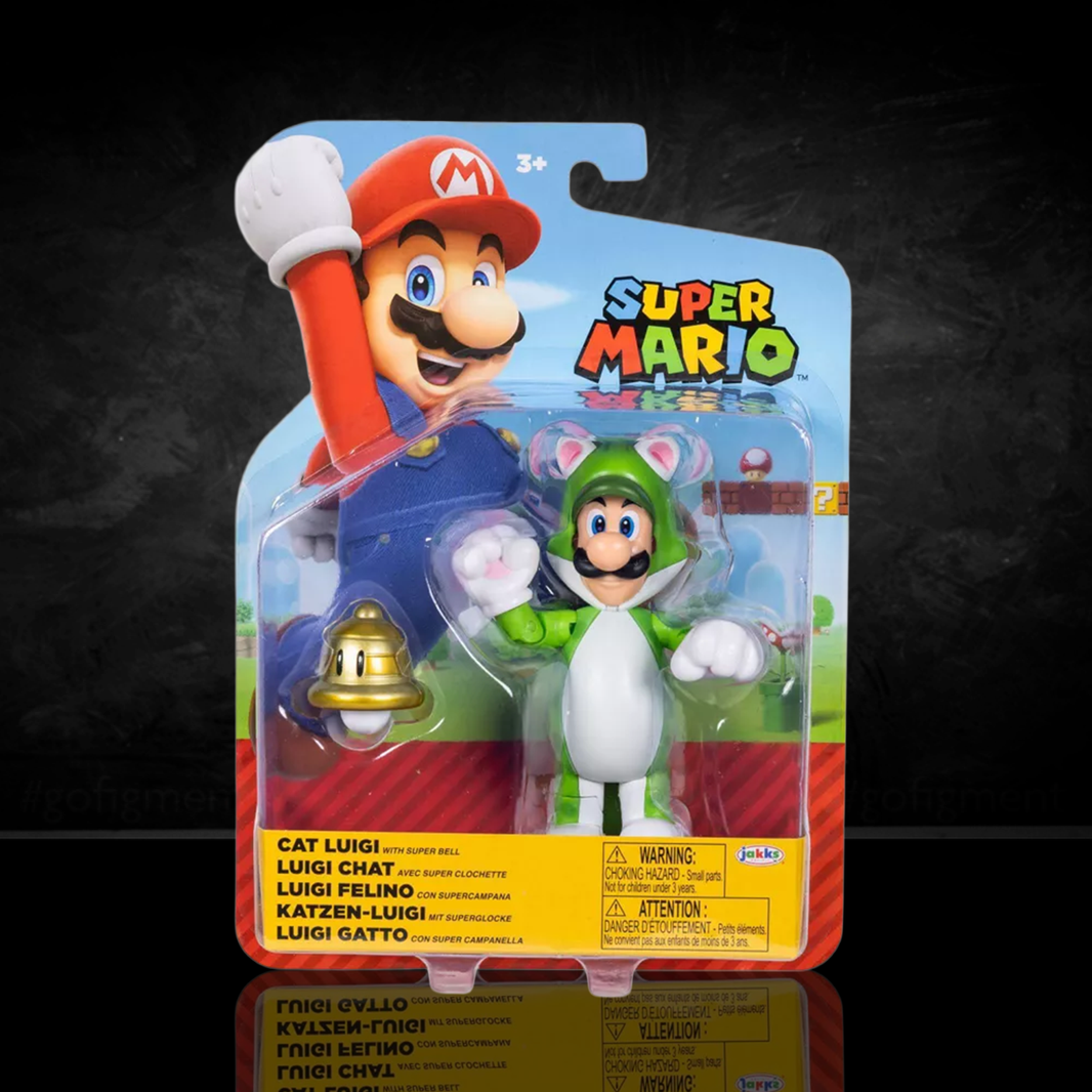 This is an image of Super Mario Wave 49 - Cat Luigi with Super Bell 4" Action Figure Collectible
