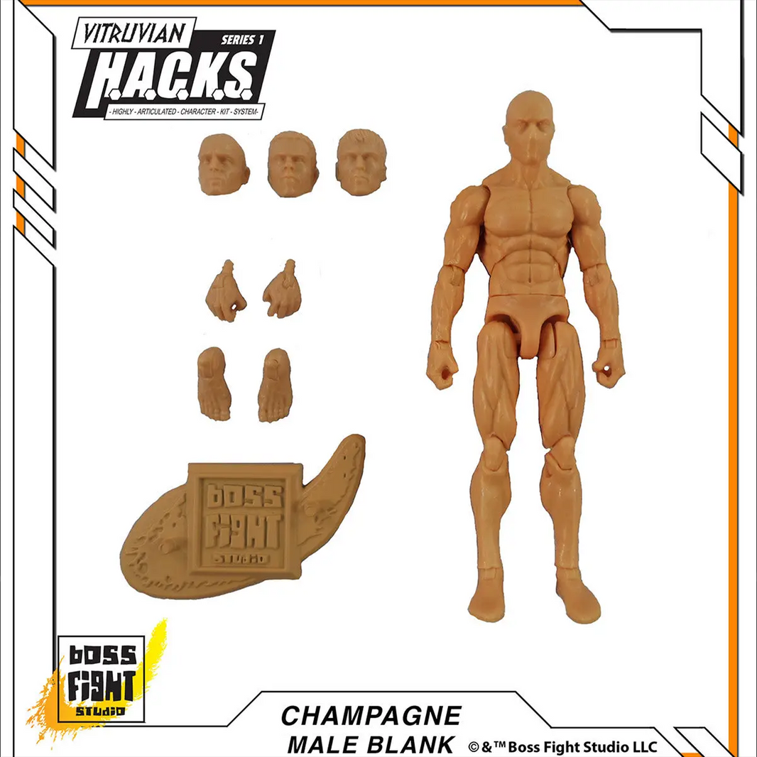 Vitruvian H.A.C.K.S. Character Blanks Champagne Beige Male 1:18 Scale Action Figure by Boss Fight Studio with accessories