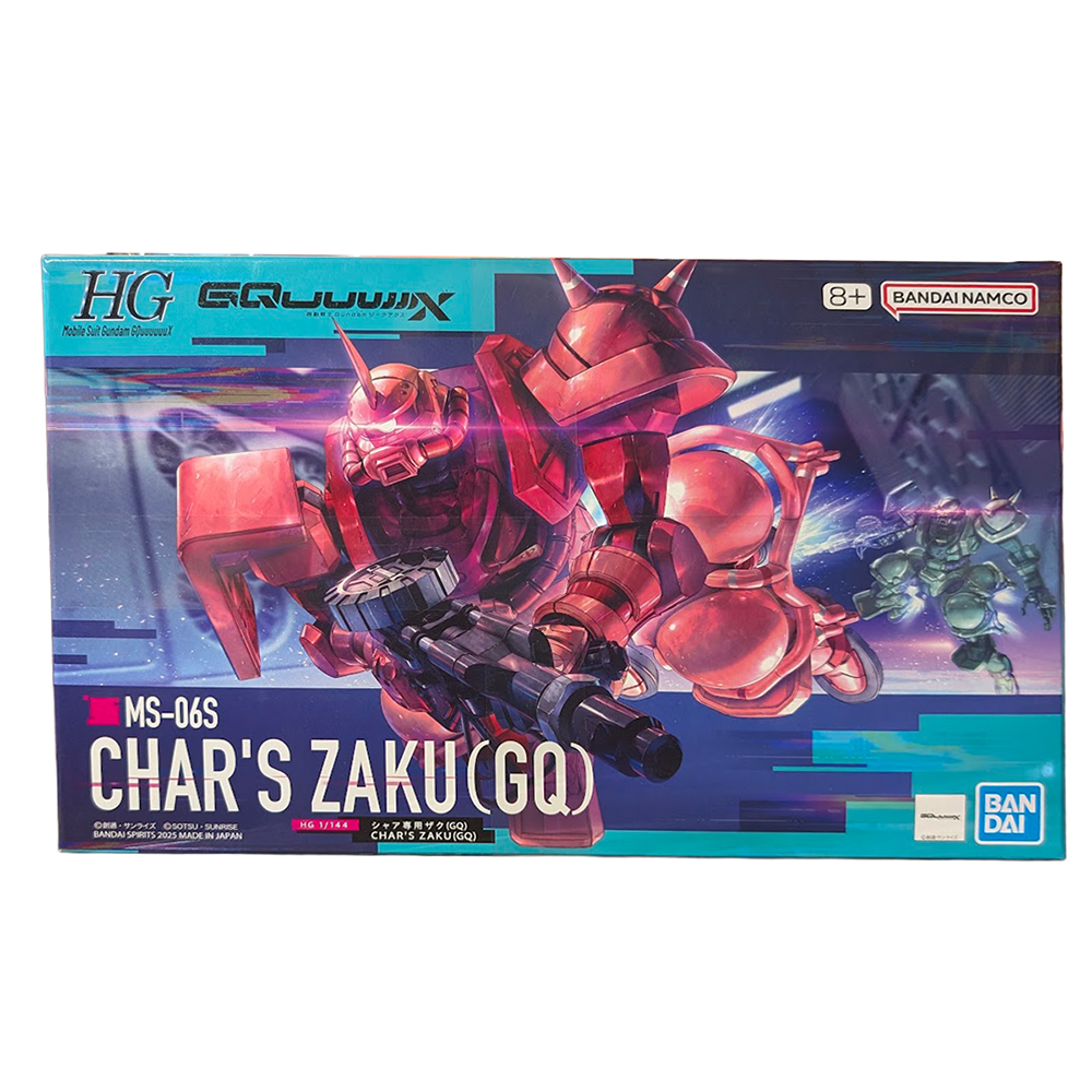 Char's Zaku 5-Inch Model Kit Bandai Hobby Gunpla Gundam box featuring red Zaku mobile suits