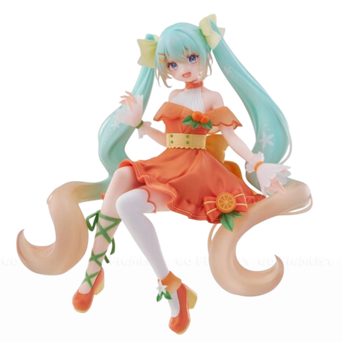Hatsune Miku Citrus Noodle Stopper Figure FuRyu Anime PVC Statue by Furyo with orange dress and teal twin tails