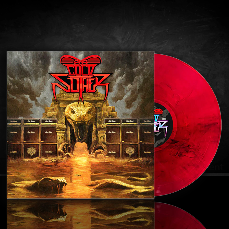 Cold Slither vinyl LP with snake-themed cover art and vibrant orange and gray marble design by Go Figment