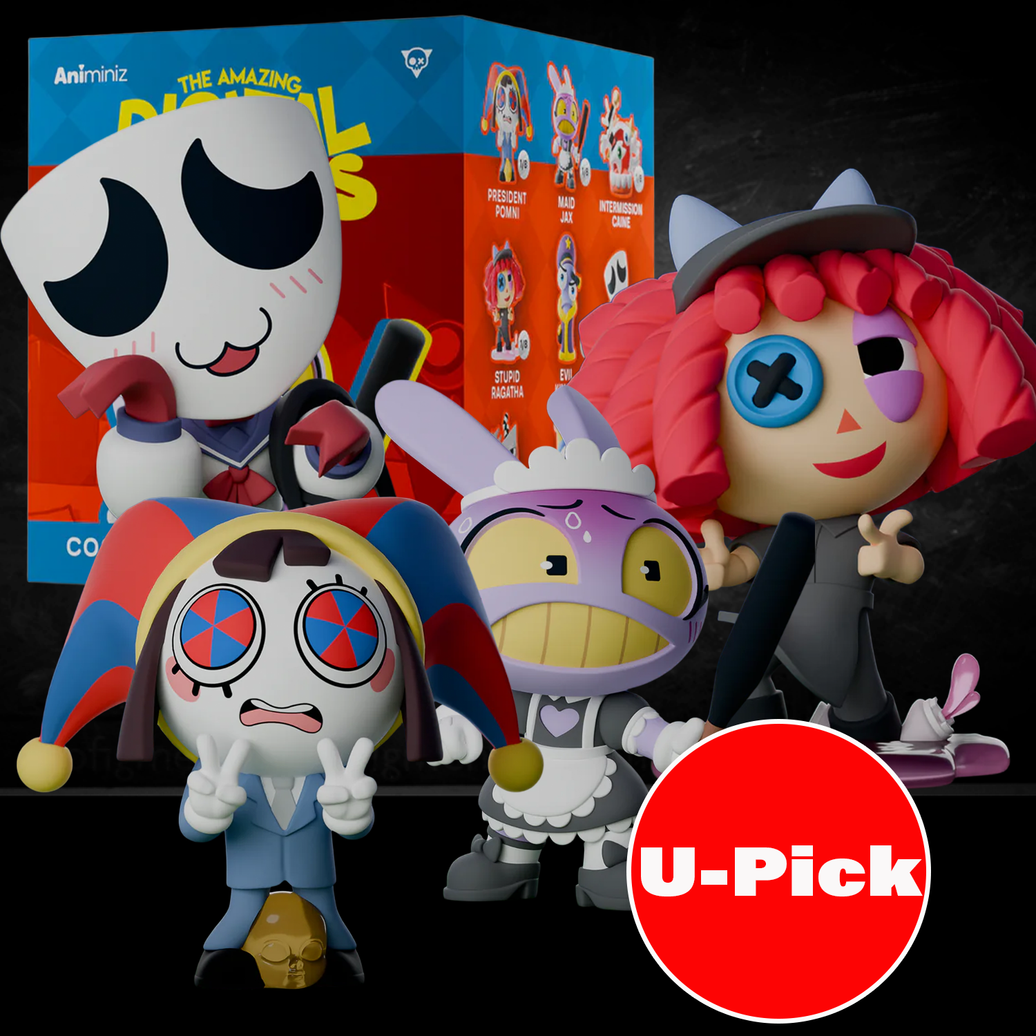 Glitch Digital Circus Animiniz figures in costume outfits with expressive faces and colorful detailed designs