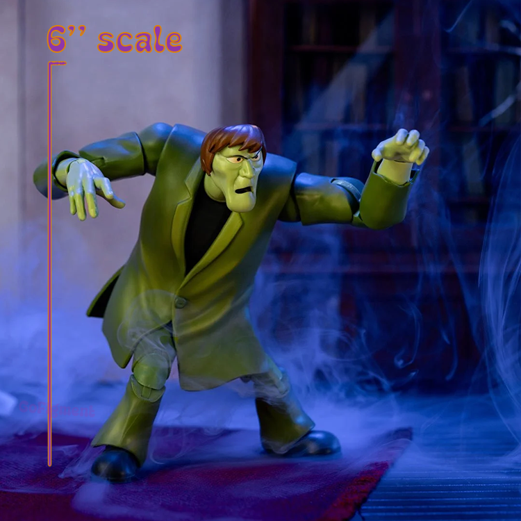 Scooby-Doo Creeper 1:12 scale action figure by Jada Toys posed with eerie green coat and glowing yellow eyes.