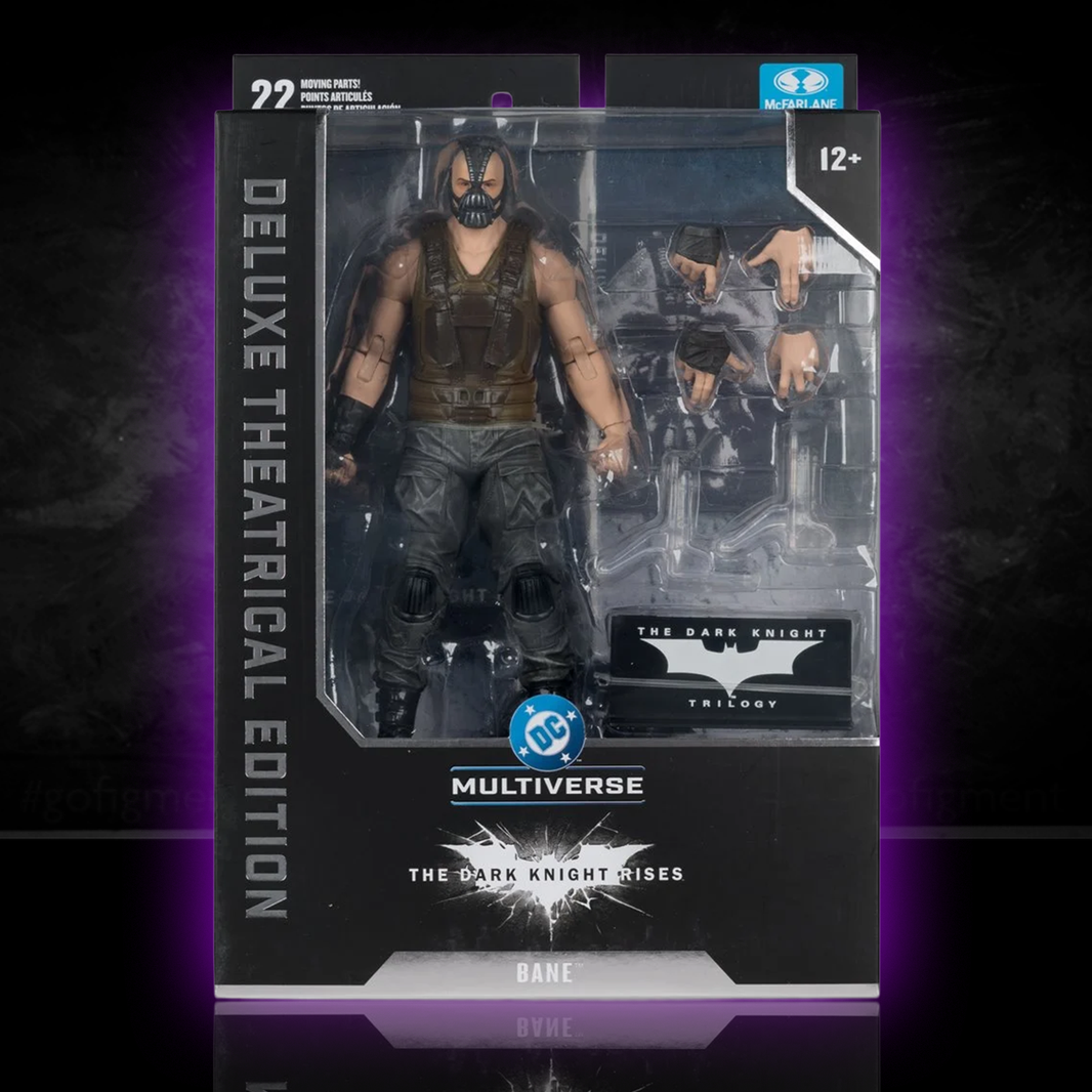 McFarlane Toys DC Multiverse The Dark Knight Rises Bane 7" Action Figure (Copy) with interchangeable hands and detailed outfit.