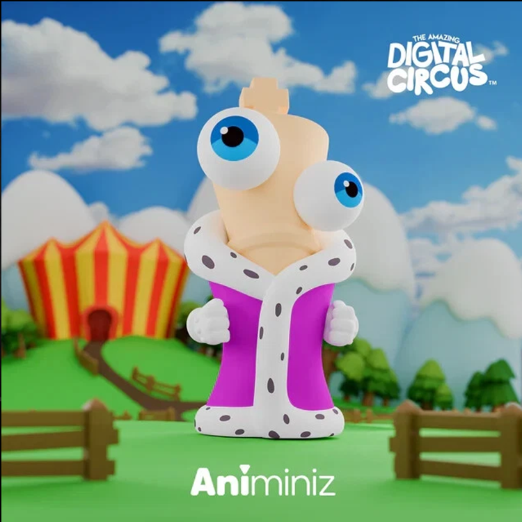Glitch Kinger figure from The Amazing Digital Circus Animiniz series with large eyes and royal purple robe.