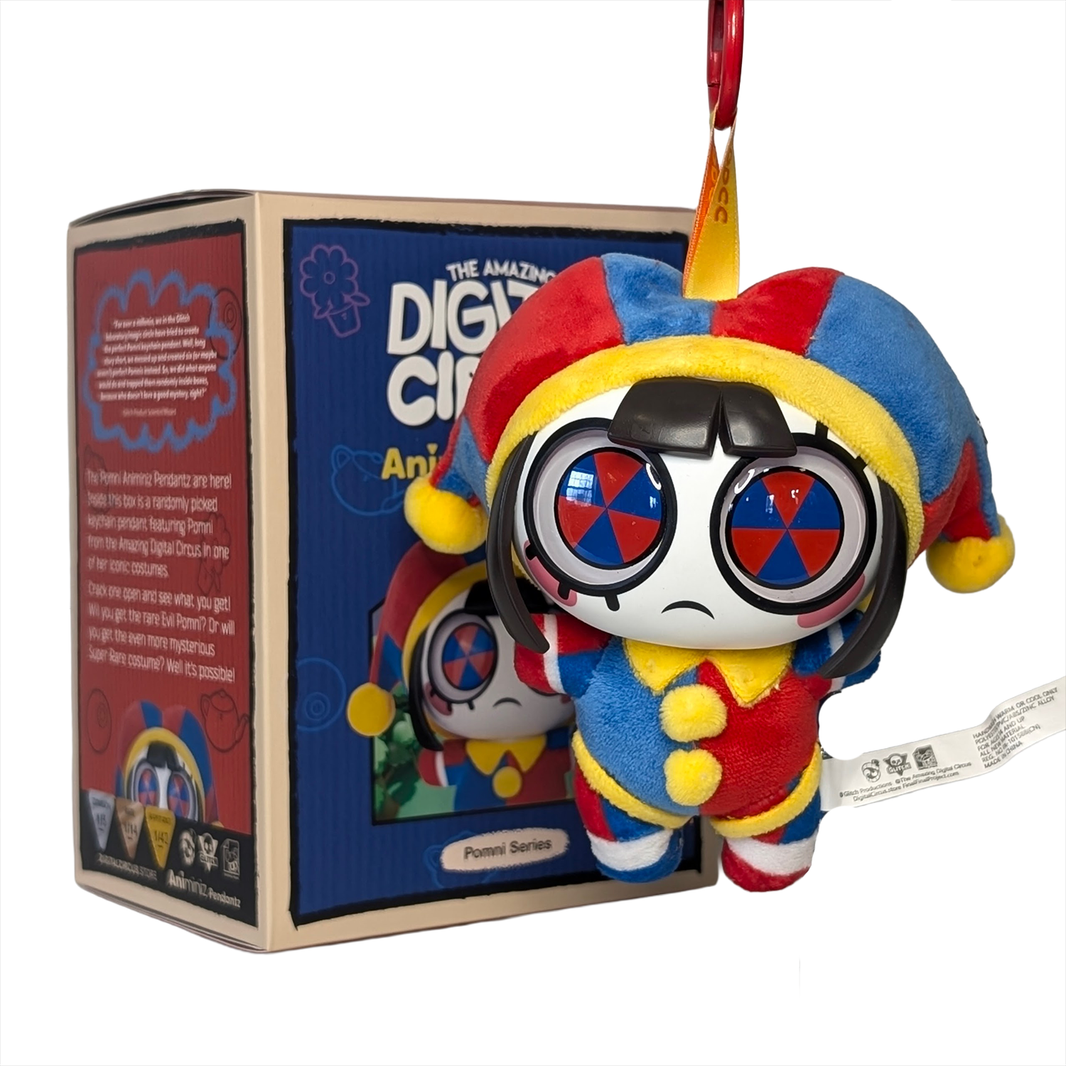 The Amazing Digital Circus Pomni Animiniz Pendantz Premium Plush Keychain Figure - U-PICK by Glitch displayed with packaging