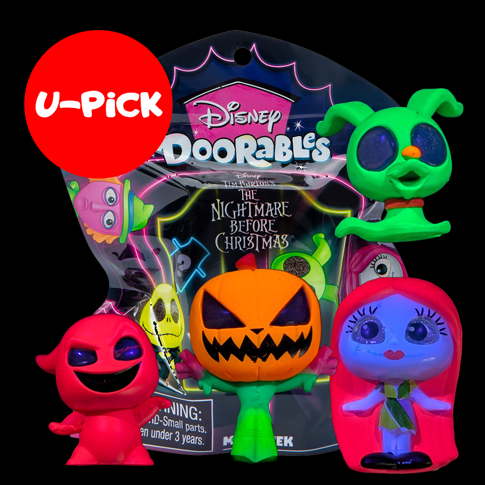 Go Figment Disney Doorables Nightmare Before Christmas mini-figure set with vibrant black light colors and themed packaging