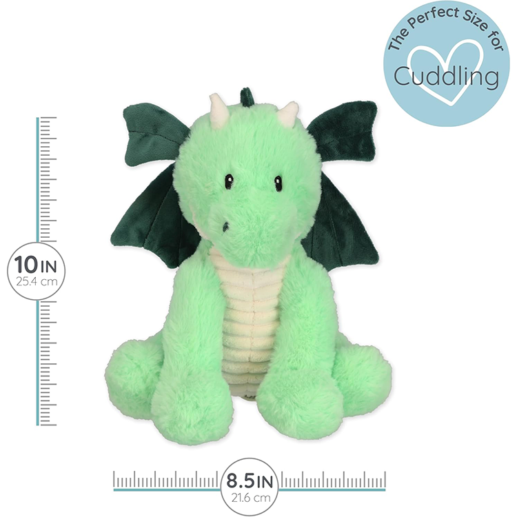 Soft green dragon plush toy with wings, perfect size for cuddling and comfort therapy from GoFigment