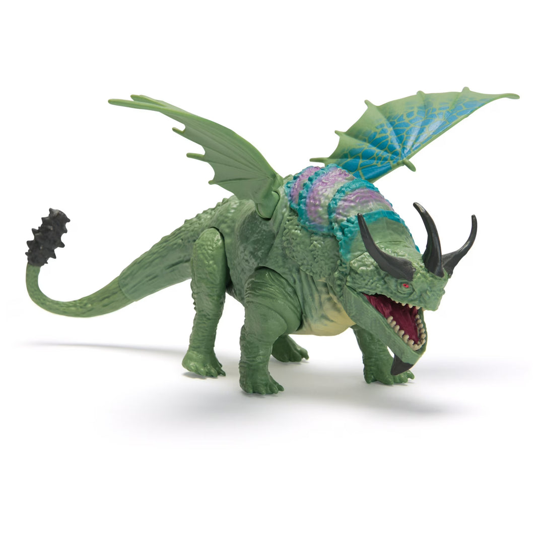 Spin Master How to Train Your Dragon Gronckle action figure with detailed wings and articulated limbs in green and blue colors.