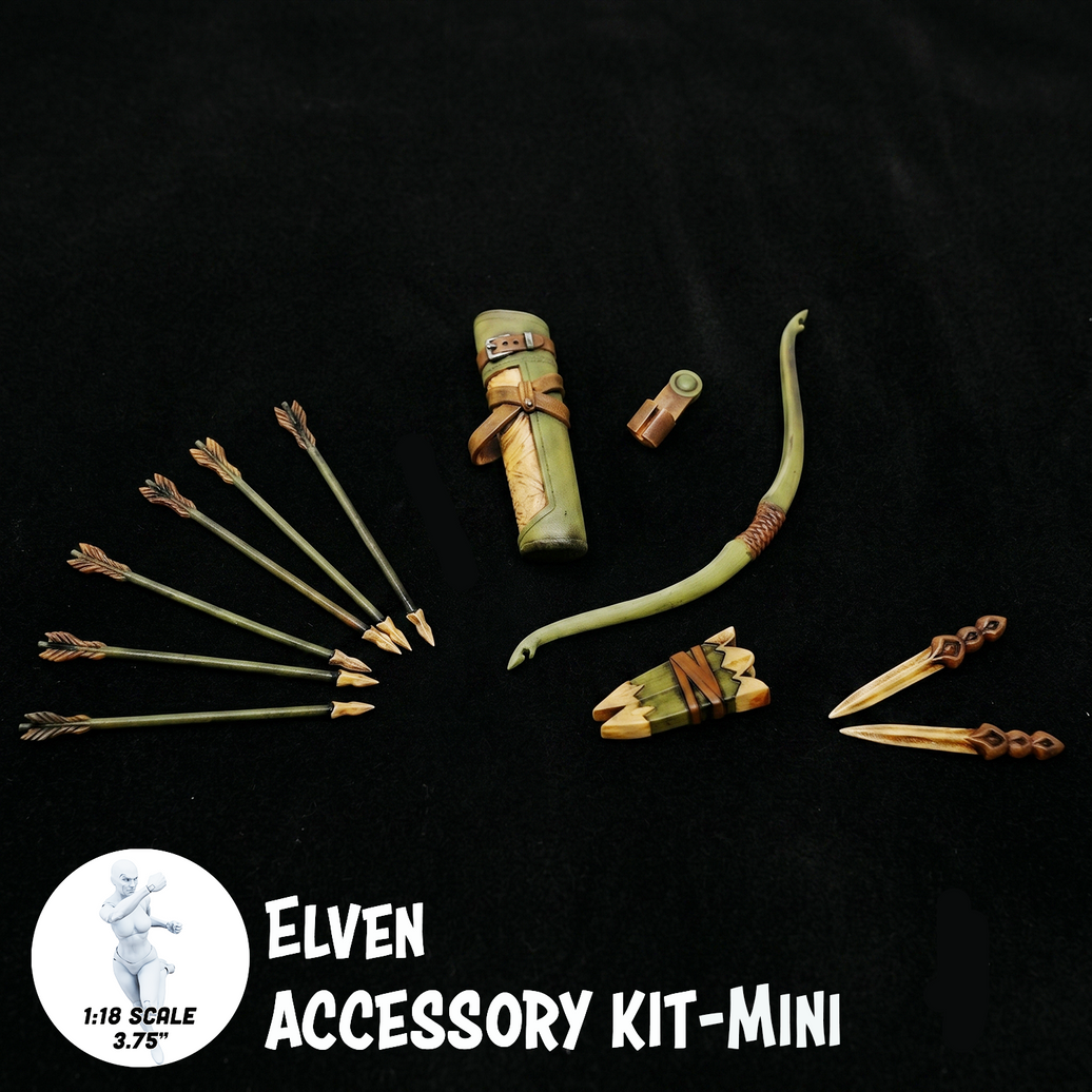 1:18 Scale Elven Mini Gear Kit (Bow, Quiver and Blade Pack for 3.75" - 4" Figures)