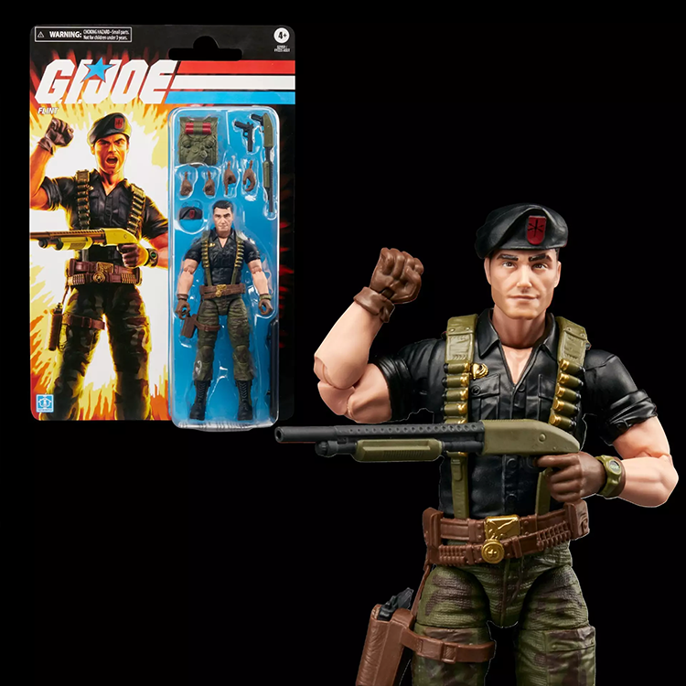 G.I. Joe Flint 6-inch action figure with tactical gear, beret, shotgun, and retro cardback packaging by Hasbro.