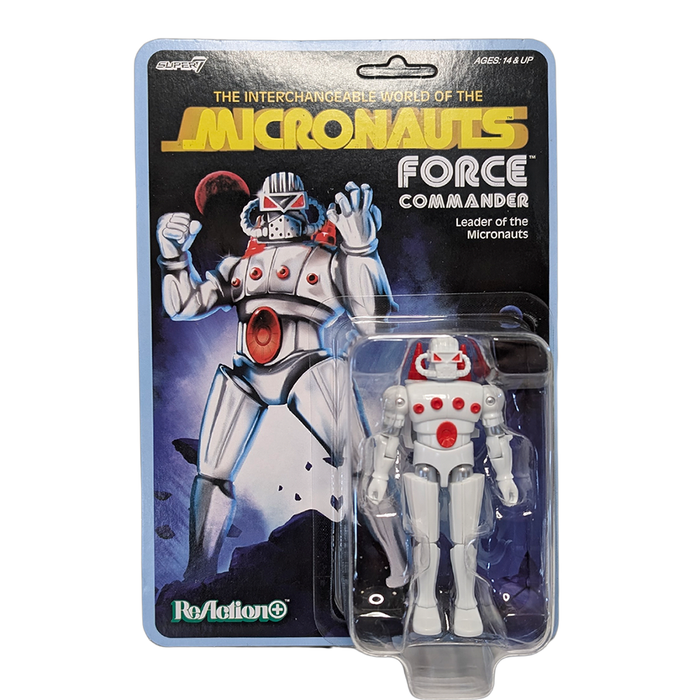 Micronauts Force Commander 3 3/4-Inch ReAction+ Figure – Vintage-Inspired Collectible Action Figure Super7 packaged figure
