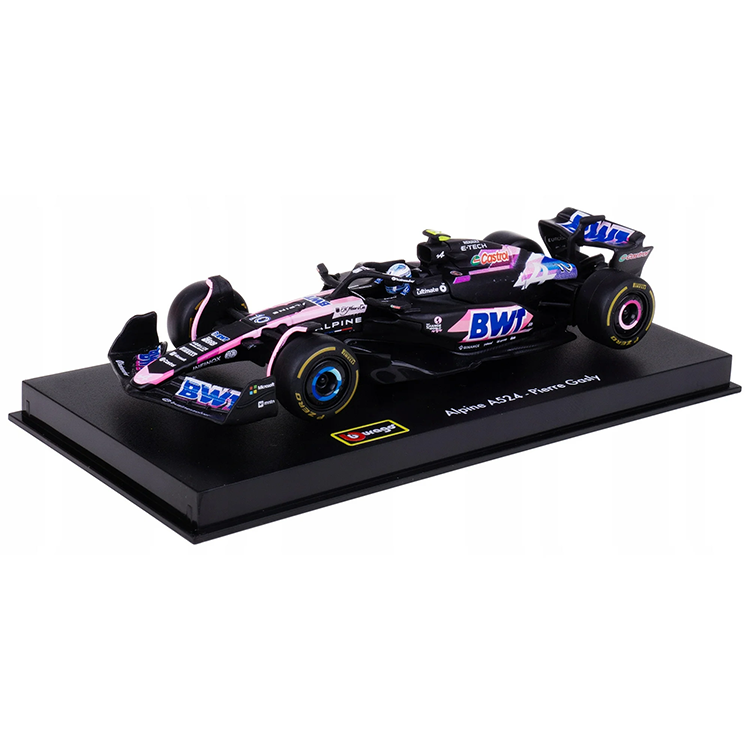 Bburago 1:43 scale die-cast model of Alpine A524 #10 driven by Pierre Gasly with detailed BWT livery and helmet.
