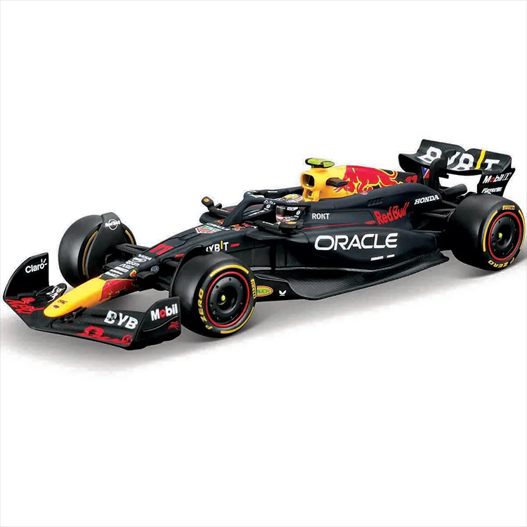 Bburago 1:43 scale die-cast model of Oracle Red Bull RB20 driven by Sergio Perez with authentic helmet design.
