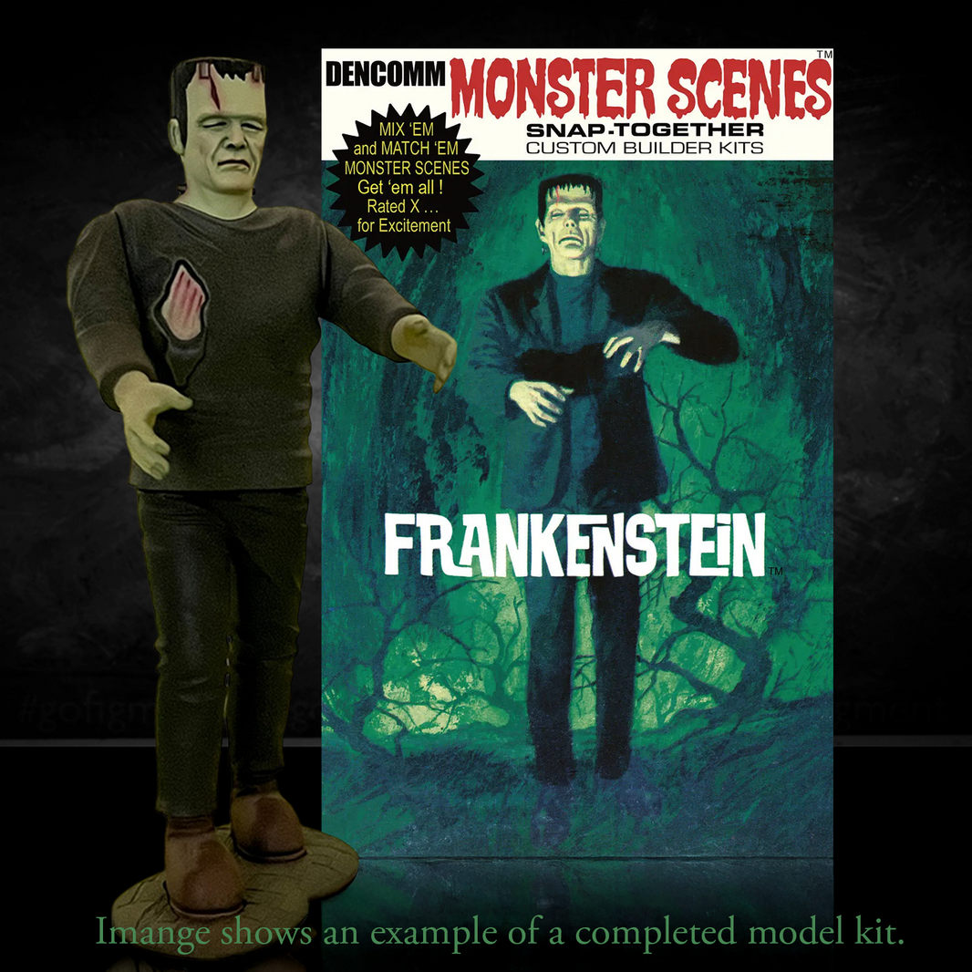 DENCOMM Monster Scenes Frankenstein Limited Edition Model Kit - 55th Anniversary by Monster Scenes displayed with model and box art.