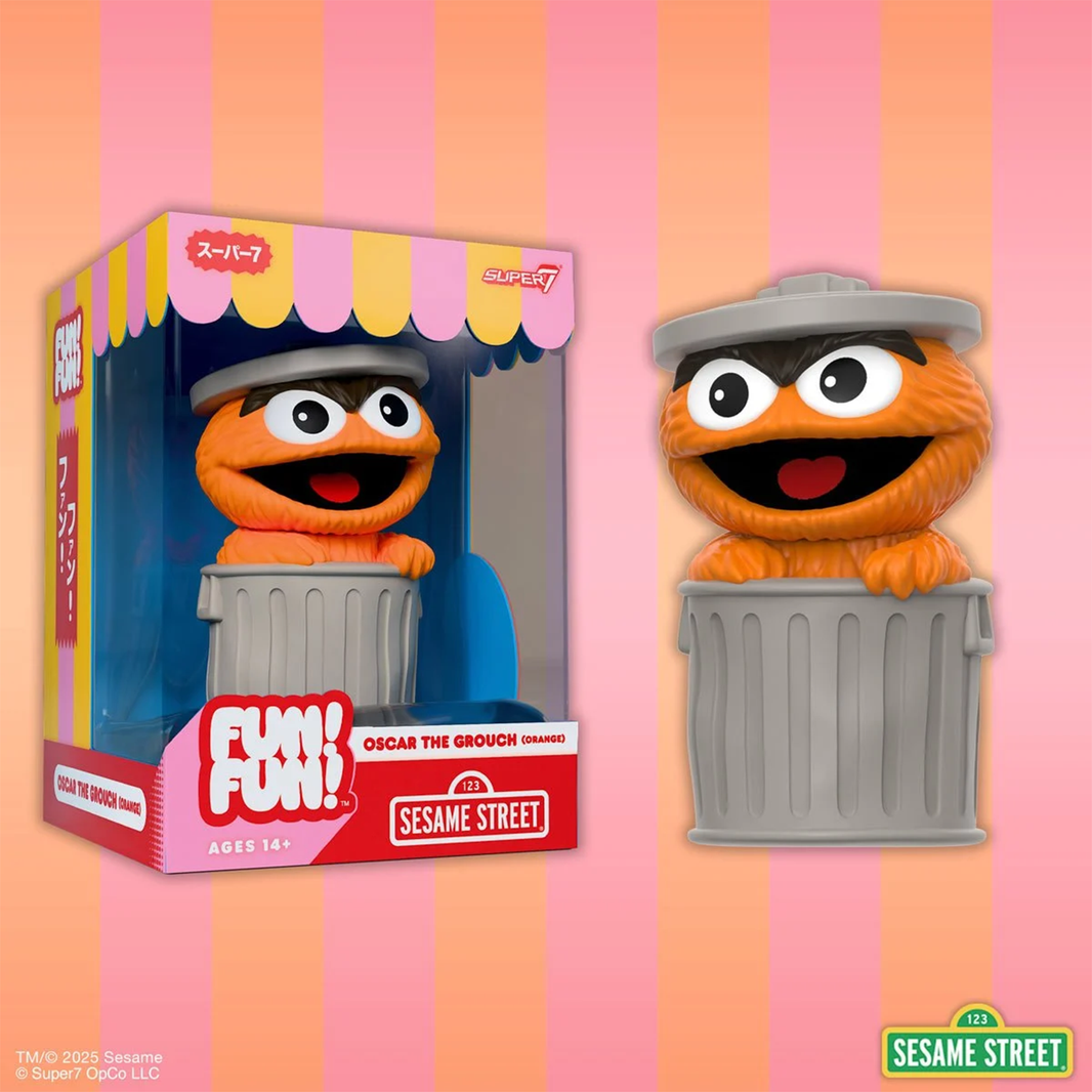 Sesame Street Oscar the Grouch (Orange) FUN! FUN! Vinyl Figure in trash can collectible toy by Sesame Street