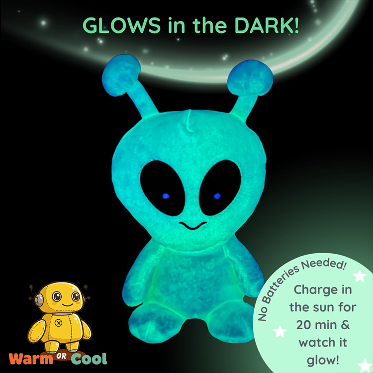Glow in the dark lavender scented microwavable alien plush for soothing comfort and relaxation