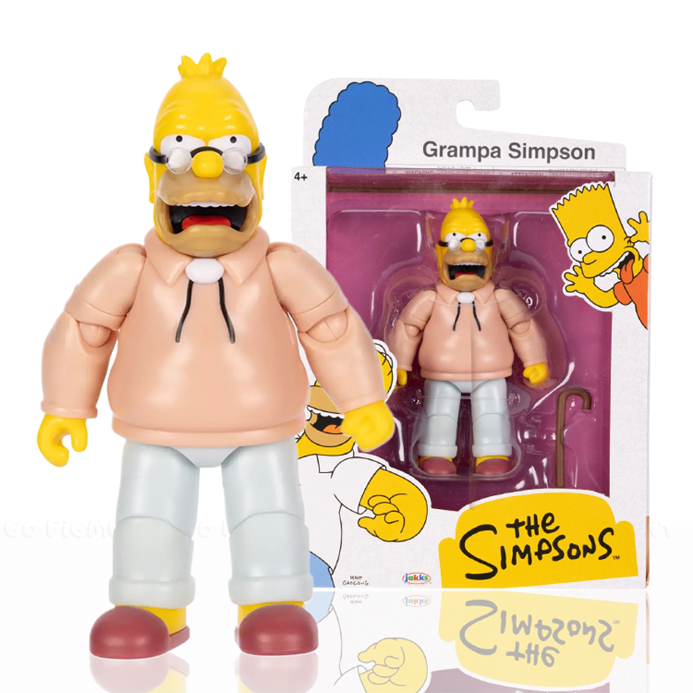 Grandpa Simpson Action Figure The Simpsons 5in Scale by Jakks Pacific with packaging and illustrated card backdrop