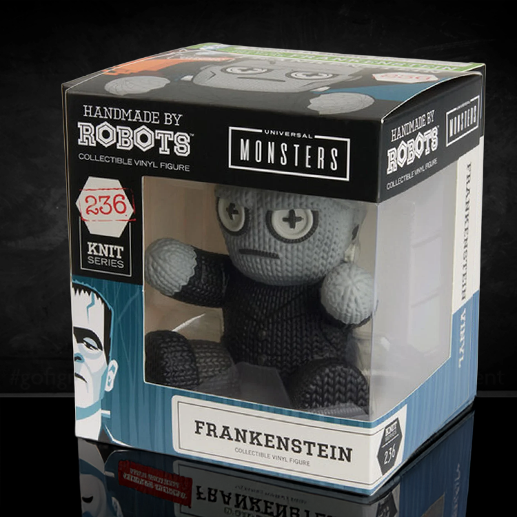 Universal Monsters Frankenstein #236 Handmade by Robots Vinyl Figure in window box packaging with knit-style design.